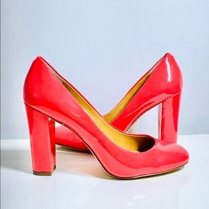 J.Crew factory coral pumps with block heel.